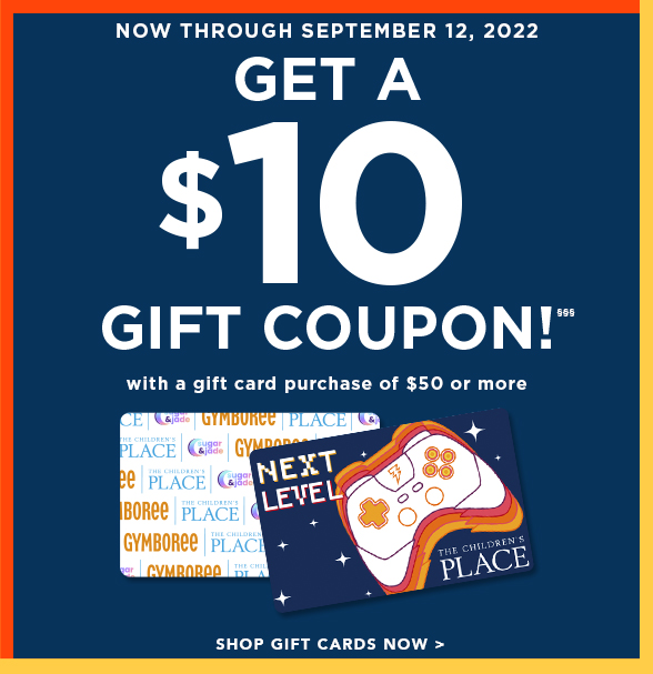 Get a $10 gift coupon with a $50+ gift card purchase.